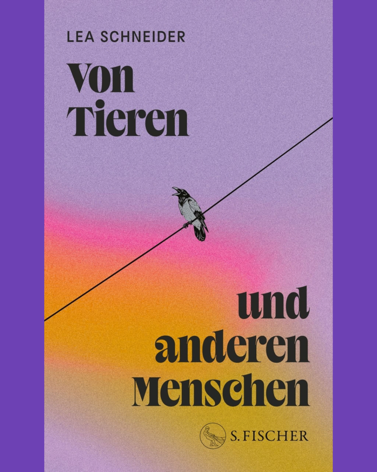 Auf dem Buchcover ist ein Vogel, auf einer Linie sitzend, die sich von linksunten nach rechtsoben zieht, der HIntergrund ist in Lila, Pink und Belb gehalten
